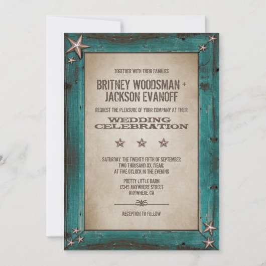 Occidental Turquoise Grange Bois Invitations de ma (Devant)