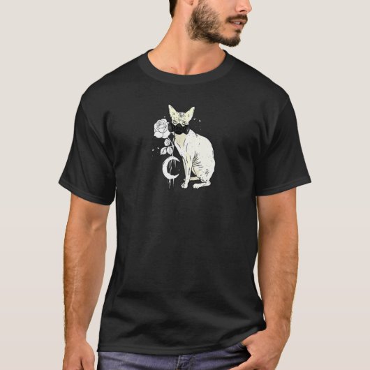 Occult Moon Roos Witchcraft Sphynx Cat Cyber T-shirt (Voorkant)