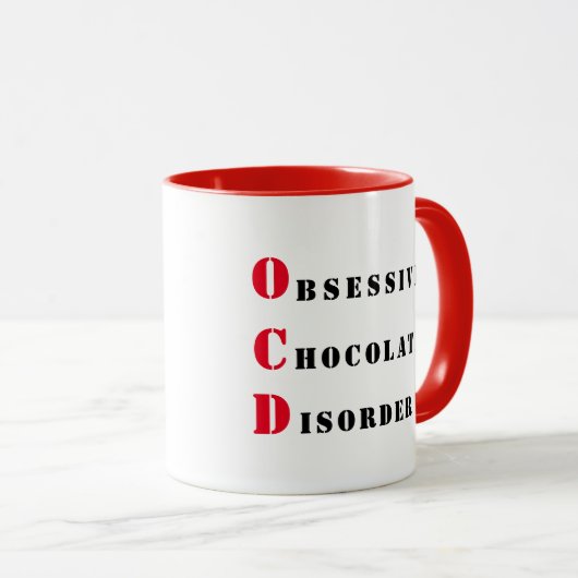 OCD - Rood- en zwarte Obsessieve Chocolade Disorde Mok (Voorkant rechts)