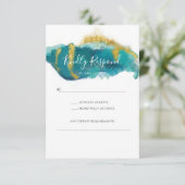 Oceaan aqua en gouden waterverf RSVP-kaarten RSVP Kaartje (Staand voorkant)