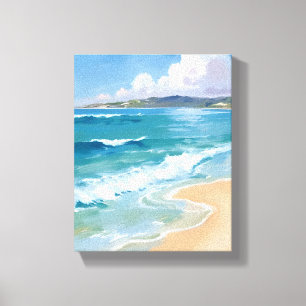 Oceaan Aquarel Golven Blauwe Zee Kust Schilderij Canvas Afdruk