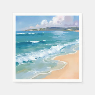 Oceaan Aquarel Golven Blauwe Zee Kust Schilderij Servet