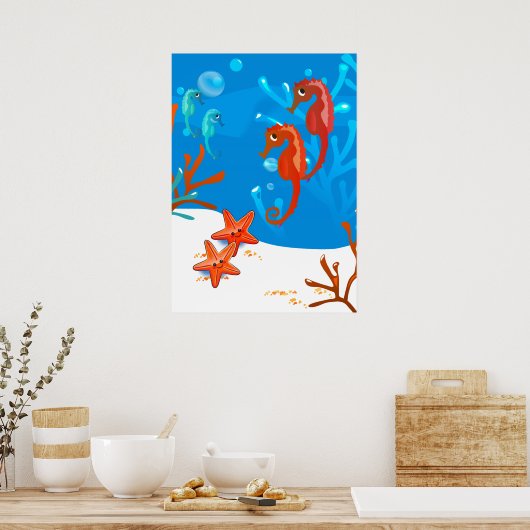 Oceaan Aquatisch Cute Zeepaardje Zeester Poster (Keuken)