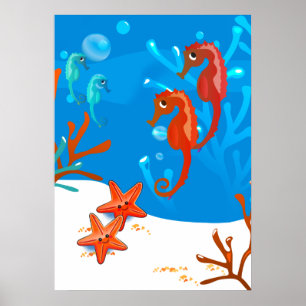 Oceaan Aquatische Cute Zeepaard Stervis Poster