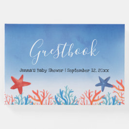 Oceaan Baby shower Waterverf Zeesterren Koralen Gastenboek