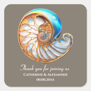 Oceaan Blauw Goud Conch Schelp Dank Je Wel Vierkante Sticker