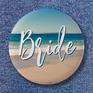 Oceaan Blauwe Schilderachtige Strand Foto Bruid Ronde Button 5,7 Cm