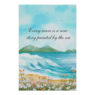 Oceaan Citaat Waterverf Strand Zee Kunst Perfect Poster