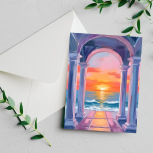 Oceaan Doorgang Zonsondergang Aquarel Kustkaart