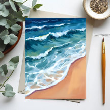 Oceaan golven Blauw Aquarel Kust
