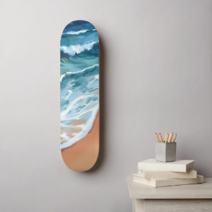 Oceaan golven blauw aquarel kust skateboard