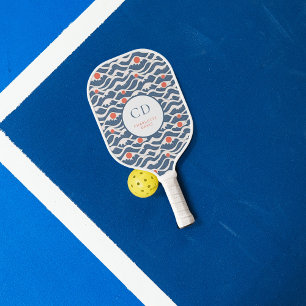 Oceaan golven blauw wit oranje zon monogram pickleball paddle