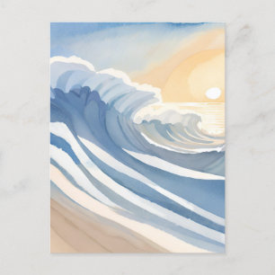 Oceaan golven   Blauwe aquarel Briefkaart