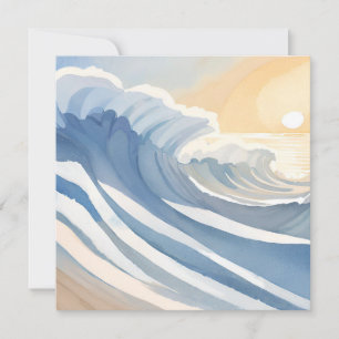 Oceaan golven Blauwe aquarel strand Kaart