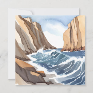 Oceaan golven botsen Kust strand aquarel Kaart
