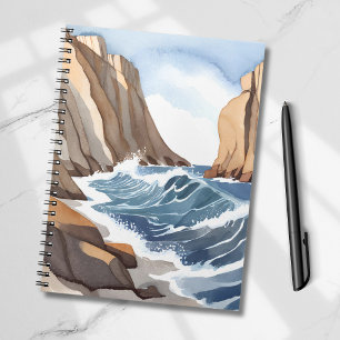 Oceaan golven botsen Kust strand aquarel Notitieboek