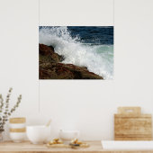 Oceaan golven botsen tegen de rotsen poster (Keuken)