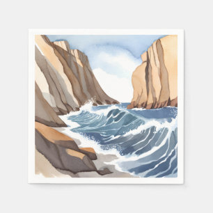 Oceaan golven breken Kust strand aquarel Servet