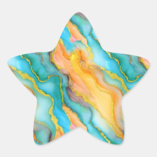 Oceaan golven in turquoise en geel-oranje patroon ster sticker