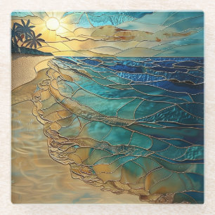 Oceaan golven kust kunst decoratie glazen onderzetter