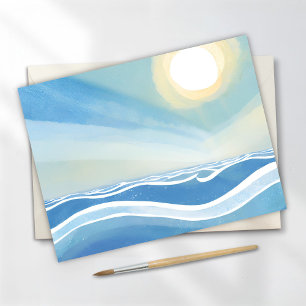 Oceaan golven Moderne blauwe aquarel ansichtkaar Briefkaart