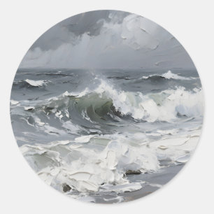Oceaan golven stormachtig zeegezicht gestructureer ronde sticker