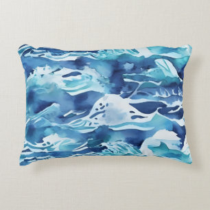Oceaan golven Teal Waterverf Aqua Blauw Accent Kussen