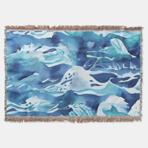 Oceaan golven   Teal waterverf Aqua blauw Deken