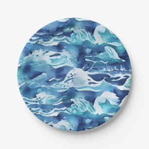 Oceaan golven Teal waterverf Aqua blauw Papieren Bordje