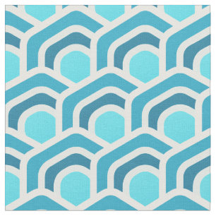 Oceaan golven - Turquoise Geometrisch Zeshoekig Pa Stof