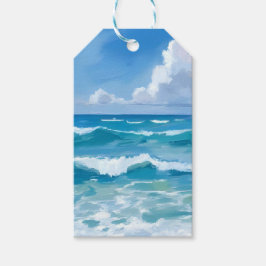 Oceaan golven waterverf strand kust bruiloft cadeaulabel