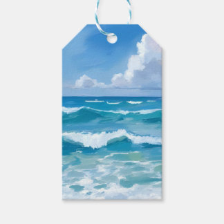 Oceaan golven waterverf strand kust bruiloft cadeaulabel
