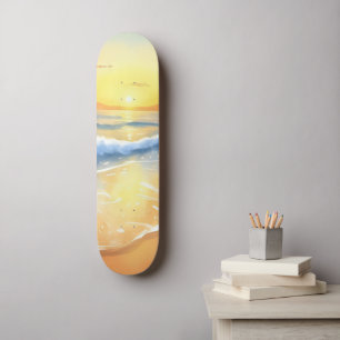 Oceaan golven zonsondergang Strand aquarel Skateboard