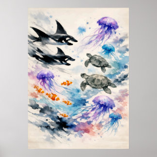 Oceaan Harmonie Waterverf Zeeleven Kunst Poster