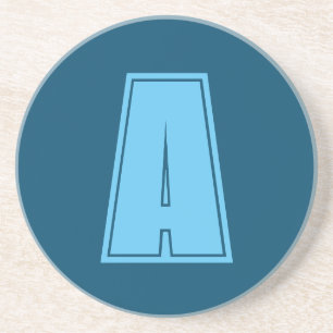 Oceaan & Hemelblauwe Initiële Monogram Calligrafie Zandsteen Onderzetter