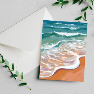 Oceaan Oever Aqua Blauwe Golven Strand Watercolor 