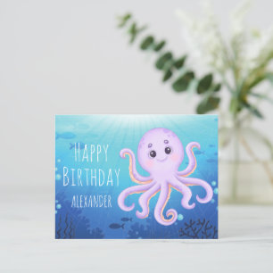 Oceaan Onderwater Schattige Octopus Gelukkige Verj Briefkaart