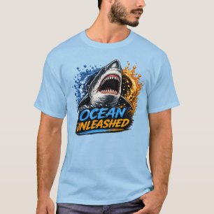 Oceaan Ontsnapte Haai – Kordate Blauwe & Oranje Sp T-shirt