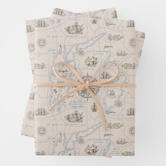  oceaan plattegrond inpakpapier vel (In situ)