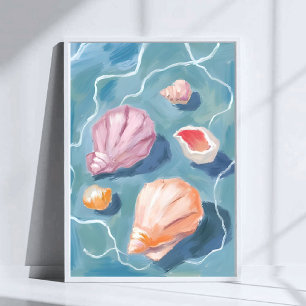 Oceaan Schelpen Pastel Waterverf Kust Poster