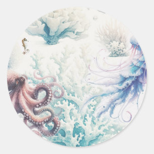 Oceaan Spetterend Zeewater Aquarel Rif Bruiloft Ronde Sticker