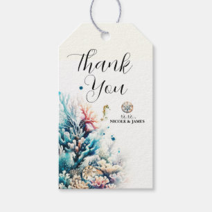 Oceaan Splash Zee Koraal Aquarel Bruiloft Cadeaulabel