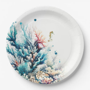 Oceaan Splash Zee Koraal Aquarel Bruiloft Papieren Bordje