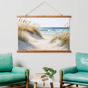Oceaan strand zandduinen grassen pad strand kunst hangend wandkleed
