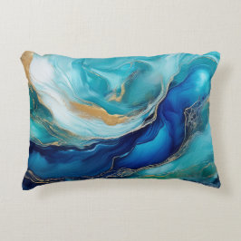 Oceaan Symfonie: Kobalt en Teal Abstract Accent Kussen