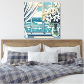 oceaan Uitzicht en vaas van bloemen Canvas Afdruk (Insitu (Slaapkamer))