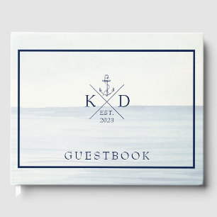 Oceaan Waterverf nautische anker monogram bruiloft Gastenboek