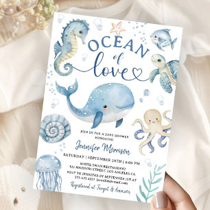 Oceaan Zee Walvis Baby Shower Uitnodiging Jongen