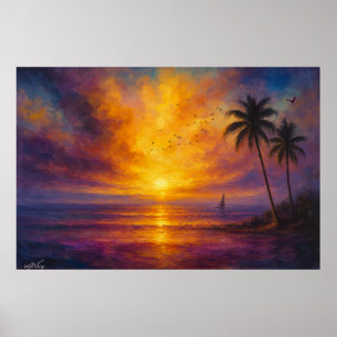 Oceaan Zonsondergang Ontsnapping - Levendige Lucht Poster