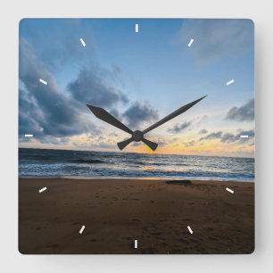 Oceaan Zonsondergang Strand Wandklok Zonsopgang & Vierkante Klok